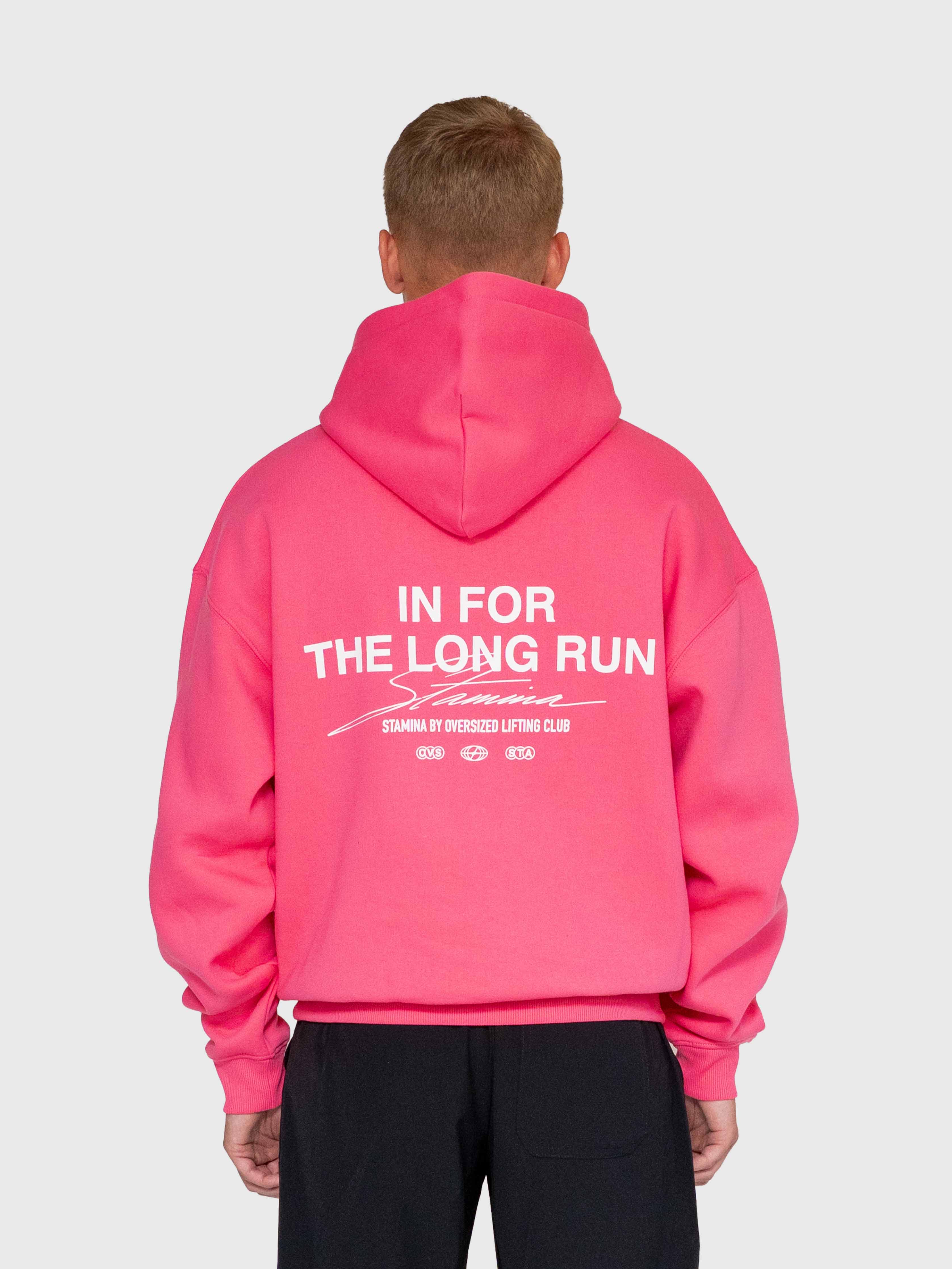 Long Run Hoodie - Hot Pink/White