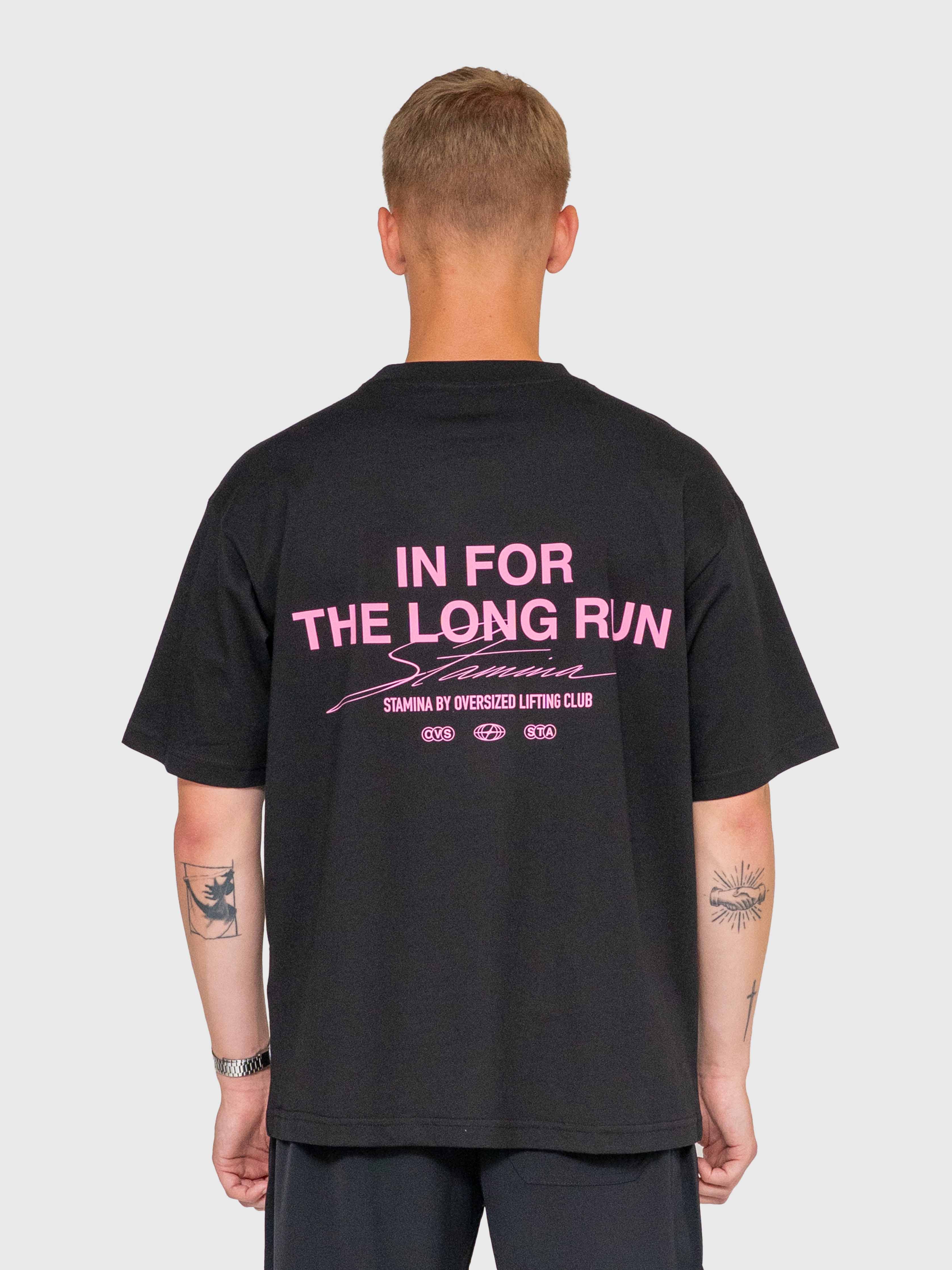 Long Run Box Tee - Black/Pink