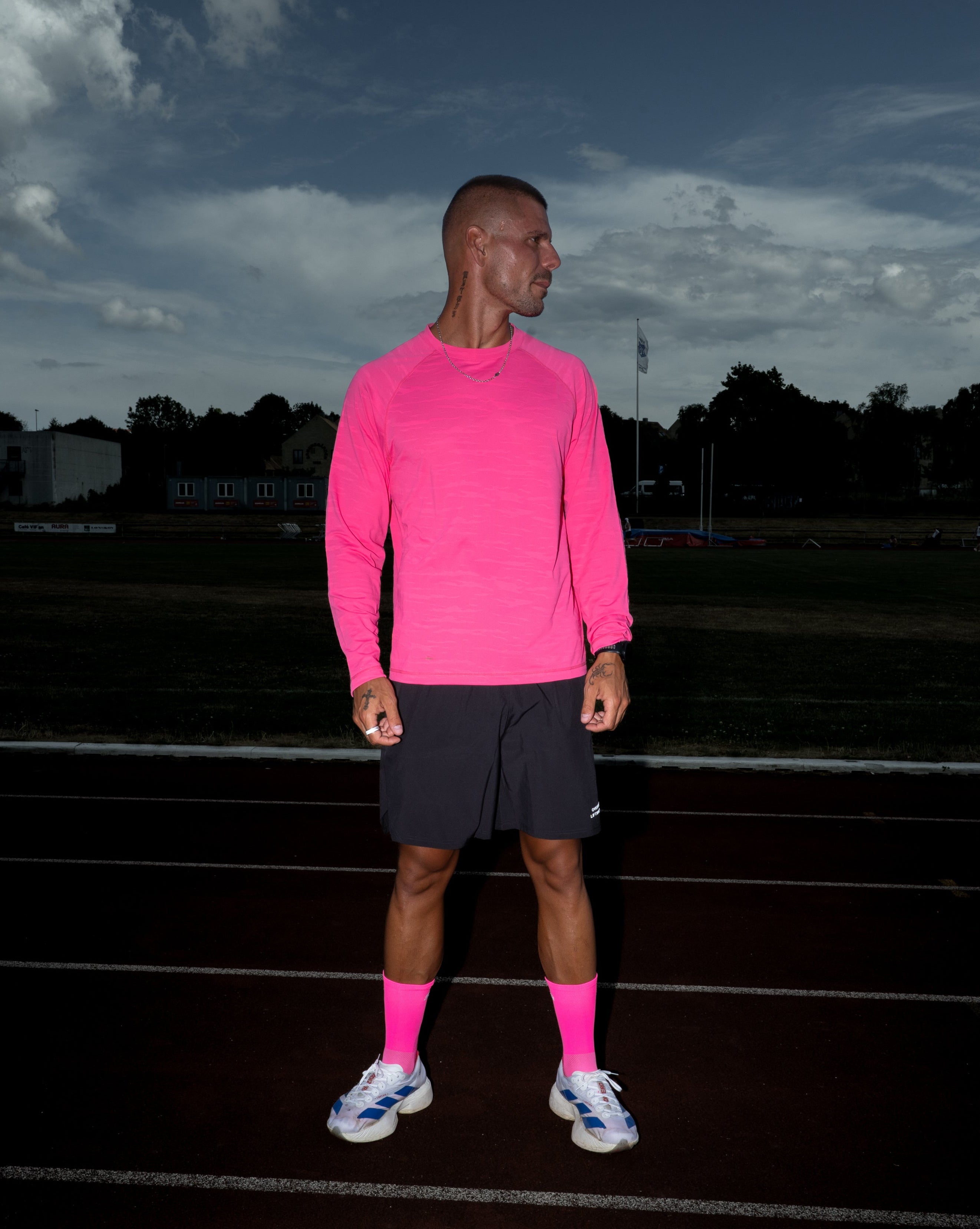 Active Long Sleeve Logo - Hot Pink/White